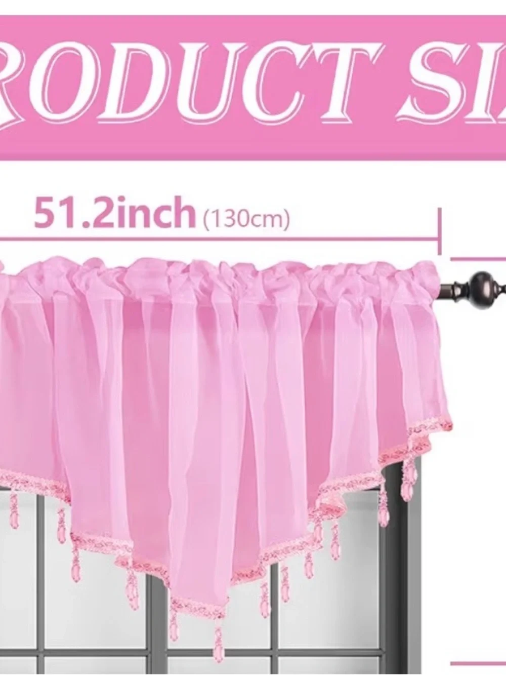 Yitexin Beaded Sheer Windows Valance 51.1 in W x 23.6 in L, Set of 2 Swags Pink